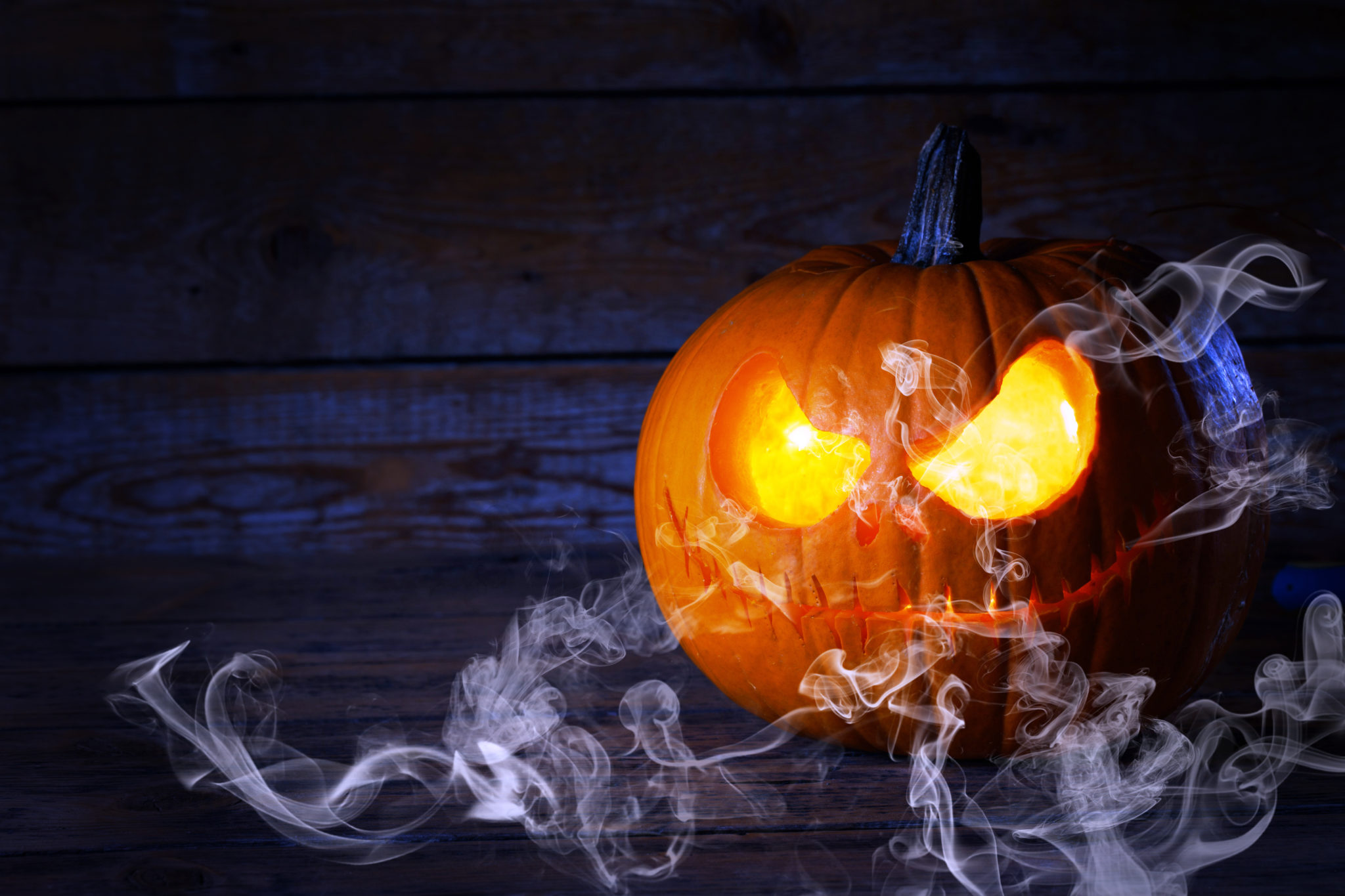 Scary Jack o Lantern at dark night